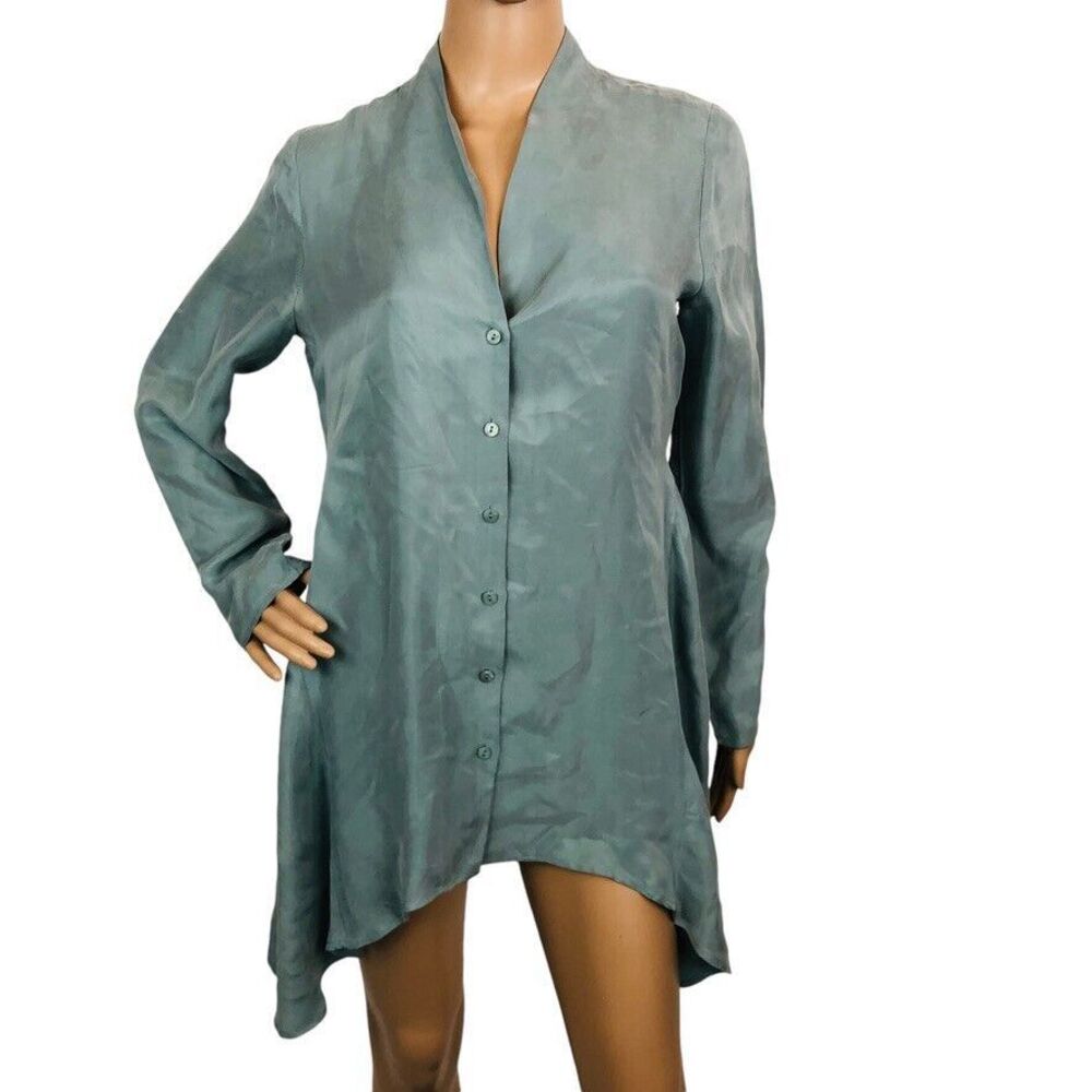 Soft Surroundings READ Faux Suede Long Tunic Top Button Up Shirt Lagenlook SZ M